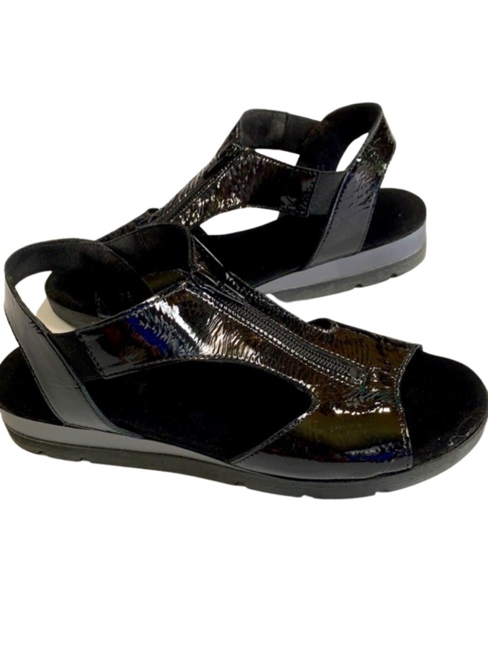 Sesto Meucci Black Patent Slingback Sandals • Sz 9.5 Wide